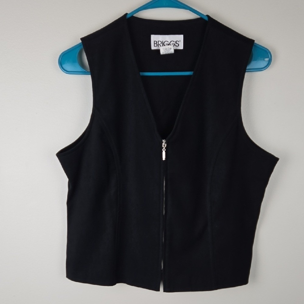 Briggs Womens Black Zip Front V-Neck Vest Sleeveless Tailored Jacket Small